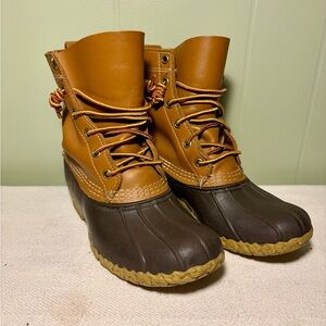 L.L.Bean Duck Boots Leather Rubber Waterproof Lace Up Winter Rain Boots
